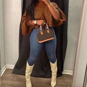 Brown Knit Poncho crop sweater